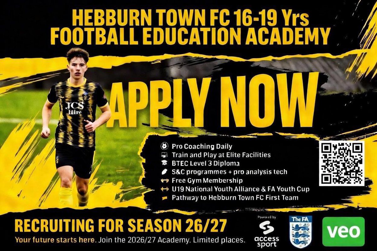 HebburnAcademy's tweet photo. Our 16–19 Academy Programme returns HOME 🏟️

📍 Trustmark Group Stadium
📅 Sept 2026
⚽ Train where the first team trains

👉 Register your interest below
https://t.co/mNdHjbUo8K

📅 Open Events coming this April https://t.co/vQQoQ1bNbi