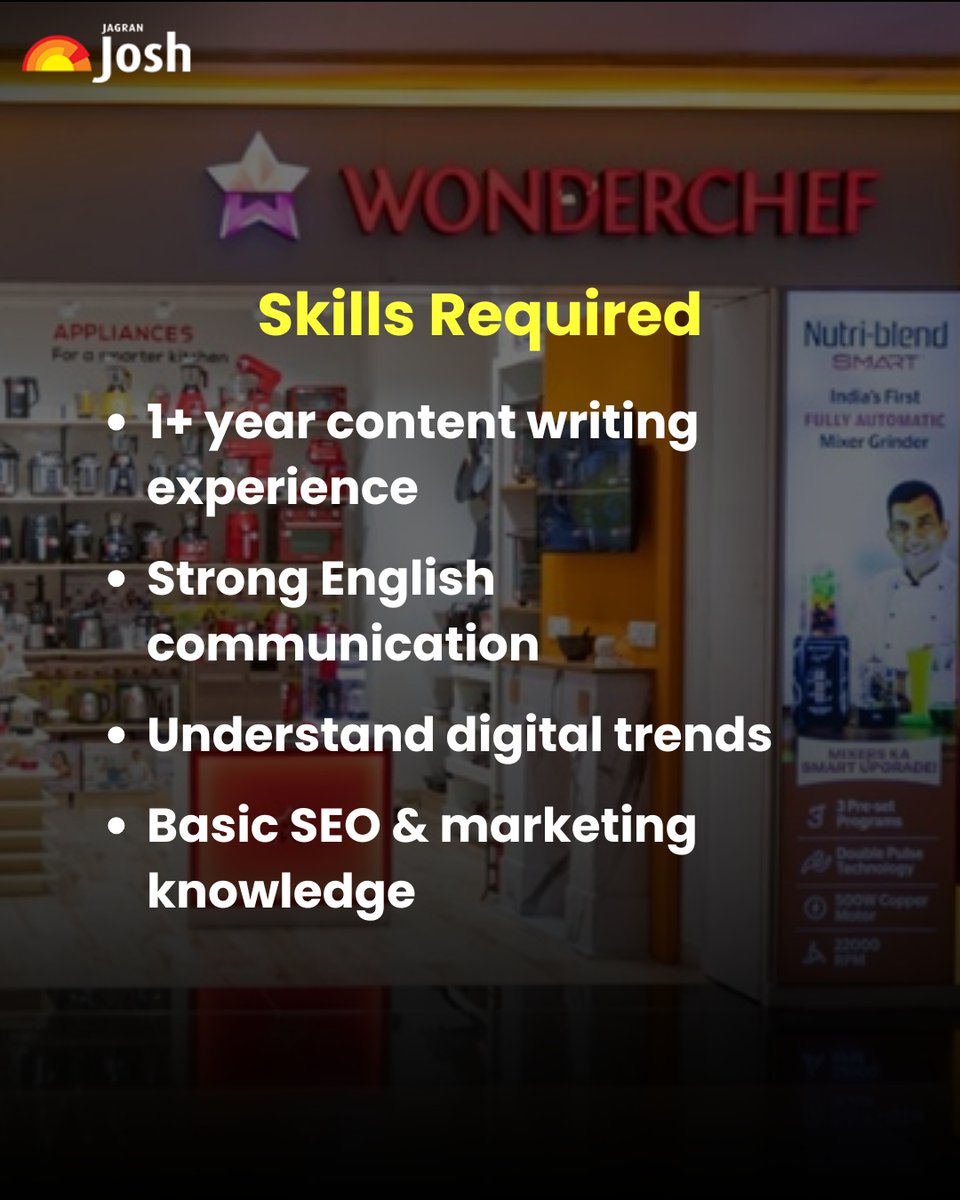 Jagranjosh's tweet image. Wonderchef is hiring a Content Writer for its D2C team. Work on ads, social media &amp;amp; high-impact campaigns.

📍 Mumbai | Full-Time
👉 Apply via Jagran Josh Private Jobs

#JobAlert #ContentWriter #HiringNow #MumbaiJobs #DigitalMarketing #ApplyNow