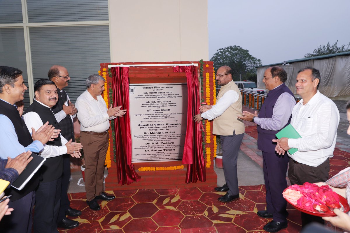 icarindia's tweet photo. Dr. M. L. Jat, Secy (DARE) & DG, ICAR, inaugurated Kaushal Vikas Bhawan at ICAR–IIWBR, Karnal, with Dr. D. K. Yadava, DDG (CS). Reviewed key achievements & stressed innovation, crop breeding for 2050 needs & diversification.#ICAR #IIWBR @AgriGoI @ChouhanShivraj @PIB_India https://t.co/1gvY8nWLVf