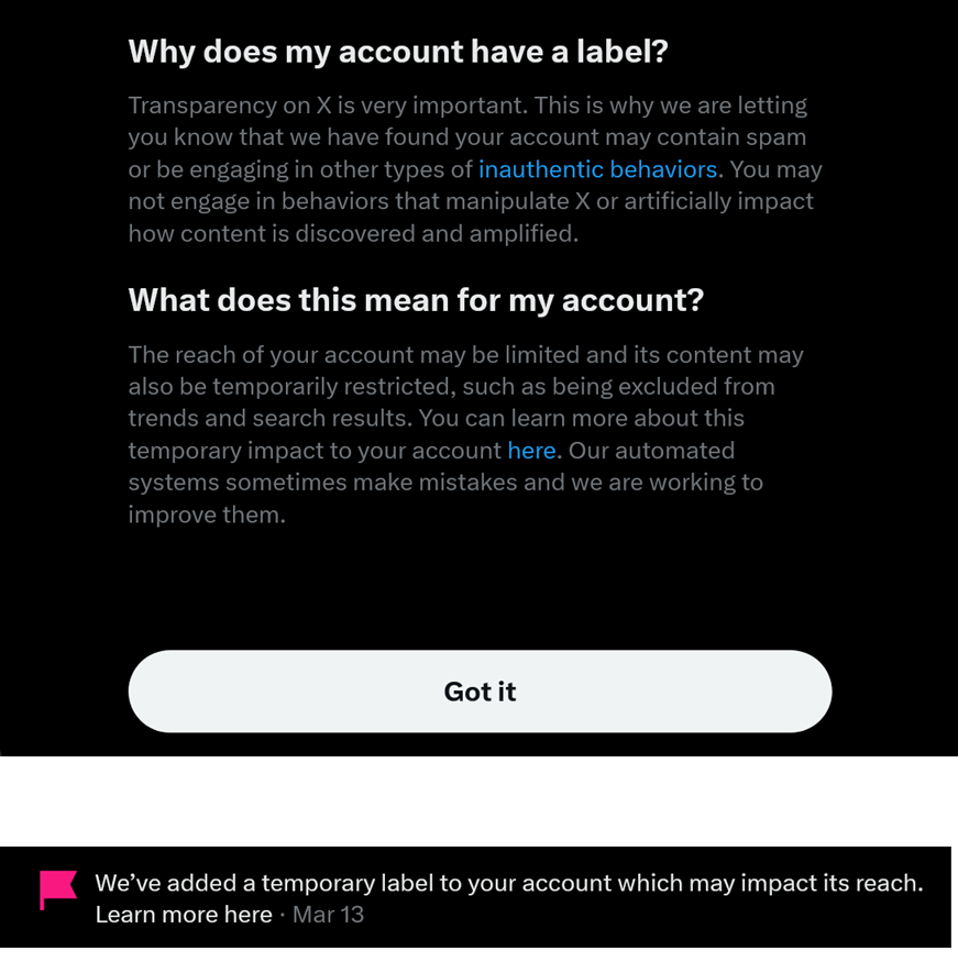 Looker__Watcher's tweet photo. So my account has been doing the SAME exact thing since creation in Aug 2022: retweets only almost daily
same ol stuff, so what the fuck is this?
@X @XSupport @Safety 
DownDetector claim X is up - Lies!
Even @grok is broken tonight on paid account
so #NSFW gone? https://t.co/T8gxURKDIn