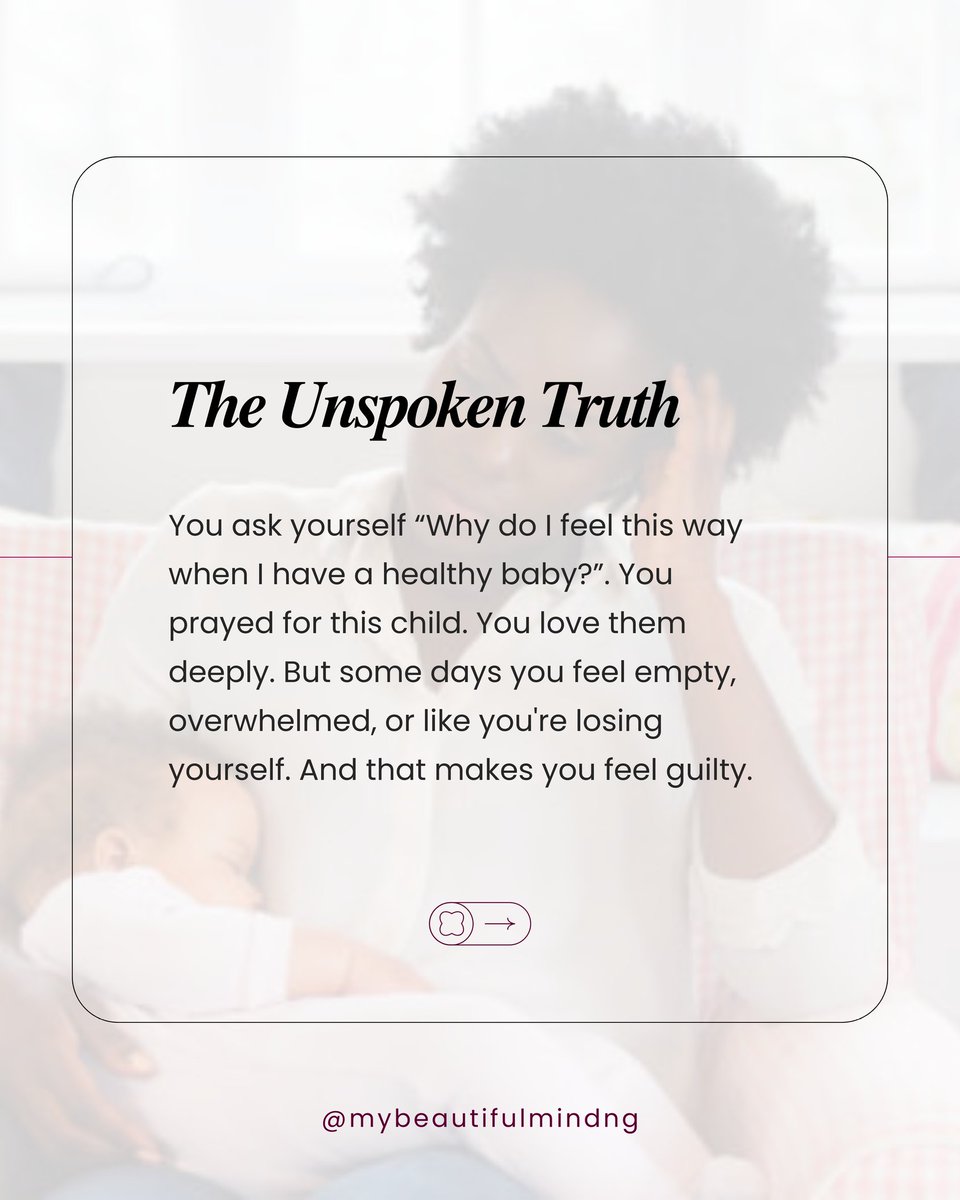 MybeautifulMng's tweet photo. You can love your baby and still feel lost.
Postpartum depression isn’t a lack of gratitude - it’s a real emotional and physical experience many mothers face.
Let’s make space for mothers to be honest and find rest💜.
#PPD #WomensMentalHealth #MaternalHealth #MyBeautifulMind https://t.co/pQ75QHaiX6
