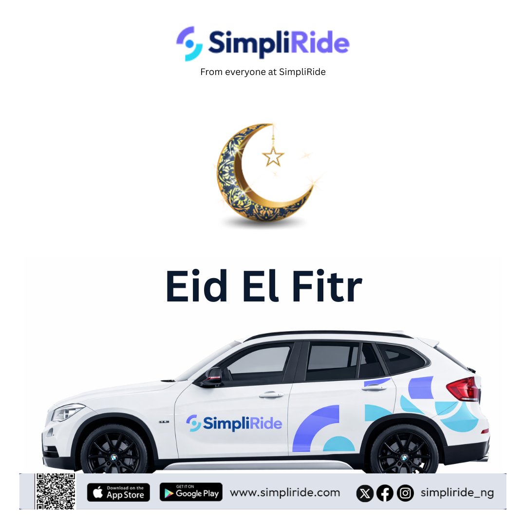 simpliride_ng's tweet photo. Happy Eid El Fitr from SimpliRide 🌙✨

This Eid, we’re wishing you smooth rides and zero stress. Just focus on the enjoyment, we’ll take care of your movement, so you can truly enjoy every moment that matters. 🚗💙

Eid Mubarak 🤍 https://t.co/Tnme8lyqqN
