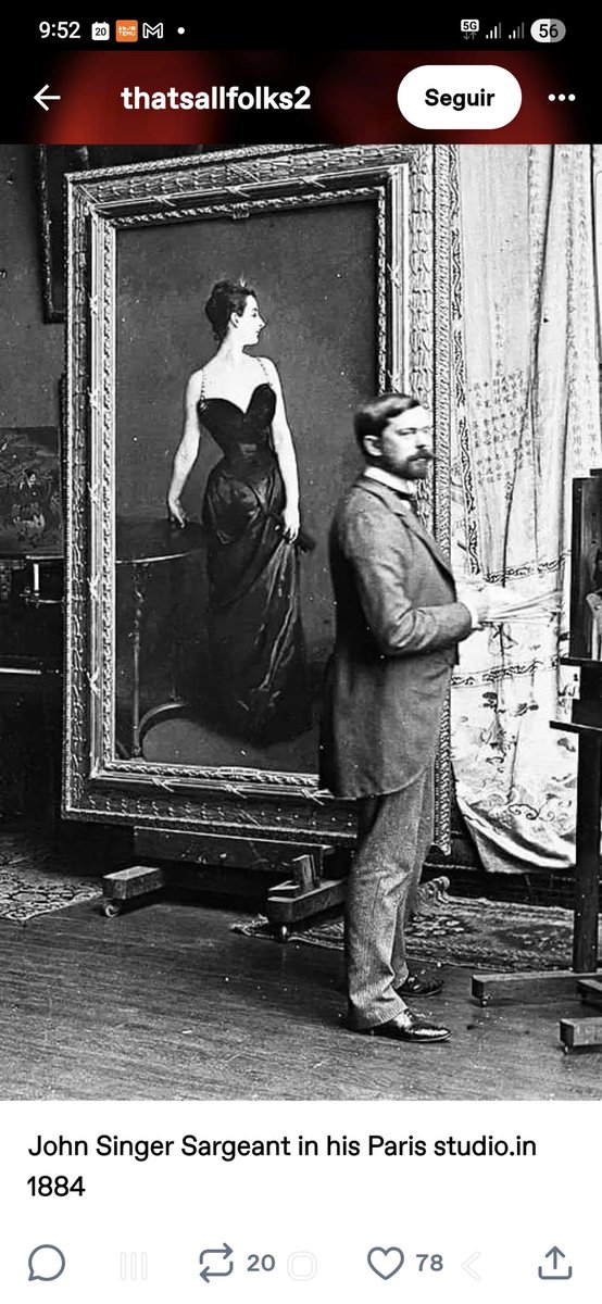 El pintor estadounidense John Singer Sargent (1856-1925) en su estudio parisino en 1884 junto a uno de sus más hermosos y celebrados retratos.
