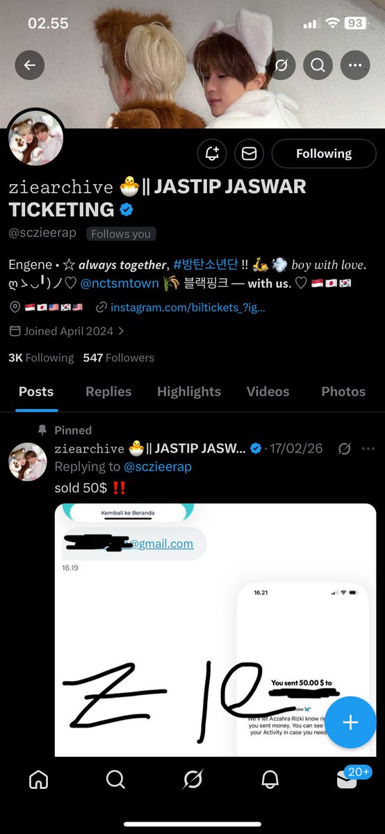 neyilatte's tweet photo. SCAMMER‼️ (PLEASE HELP RT)
hati-hati buat nctzen, coer dan fandom lainnya dia scam ticket cgv tds 4, aku udah ikhlasin duitnya hampir 500k.Tapi karena akun dia masih aktif open jastip, dll, aku mau ngasih tau ke kalian! biar agar tidak menambah korban lagi @clairecuua @sczieerap https://t.co/7ItCZfnVZJ