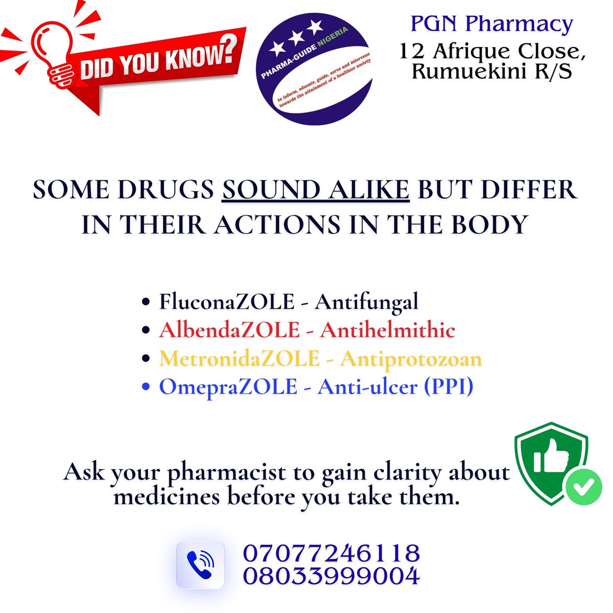 Ask your pharmacist so you can be clear about what you’re taking <a href="/pharmaguidengr/">Pharma-Guide Nigeria</a>
