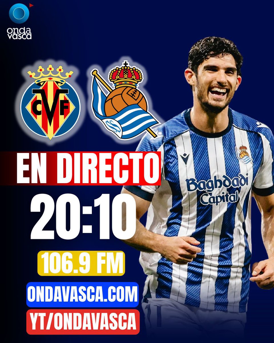 ⚔️ ESTA NOCHE TE NARRAMOS A LA REAL ⚔️

🏡 Anoeta
⏰ 20:30
📻 106.9FM / Ondavasca.com
🔴 youtube.com/@ondavasca3930

🏟️ La Cerámica:

🎙️<a href="/samuvalcar/">Samu Valcárcel</a>
🎓 Gorka Zelaia
☕️ <a href="/AitorSilva98/">Aitor Silva</a>

📡 Estudios:

<a href="/chamizo_garcia1/">Dani Chamizo</a> 

#OndaVasca #Konekta