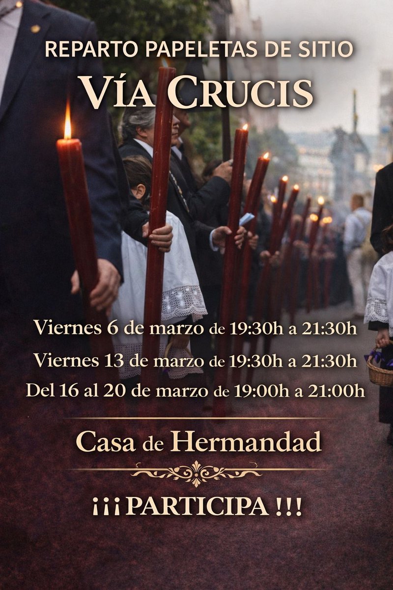 Quinta_Angustia's tweet photo. HOY VIERNES 20 DE MARZO ULTIMO DIA de reparto de las #PapeletasDeSitio para participar en el #VíaCrucis en honor de Nuestro Padre Jesús en su #SoberanoPoder #cordobaesp https://t.co/BfHWPywltk