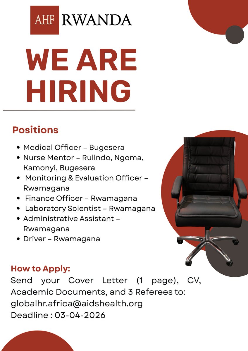 We’re Hiring at AHF Rwanda!
Join a dedicated team working on the frontlines of HIV prevention, care, and treatment in Rwanda.
Explore open roles and apply here:
jobinrwanda.com/employer/aids-…