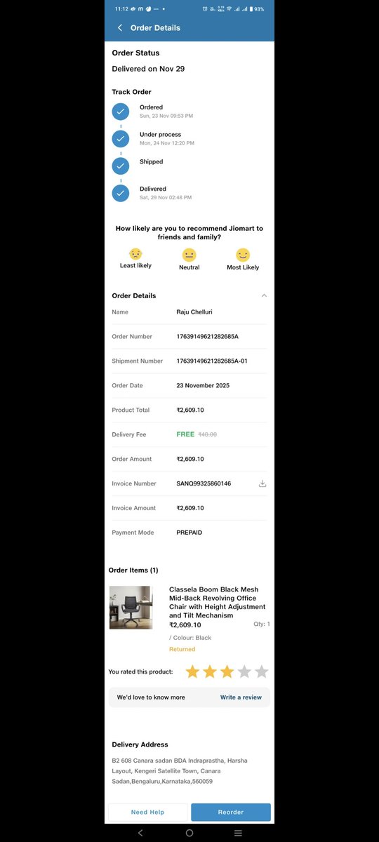 babu26687's tweet photo. @JioMart_Support Is it sufficient or other than this any thing you require please let me know. Item returned on Dec 1st 2025 till now not received refund. I have called customer care several times and raised 7 times complaint. Your team will always re-raising complaints https://t.co/xVyW8o4igz