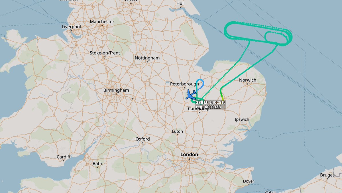 ArmchairAdml's tweet image. #USAF United States Air Force / #RAF Royal Air Force

Boeing RC-135 Rivet Joint 1x
#43C19D ZZ666 - ASCOT 7220

Boeing KC-135 Stratotanker 1x
#AE0424 60-0333 - LAGER 51

RAF Rivet Joint ASCOT 7220 is on a Black Sea patrol this morning. They were refuelled by LAGER 51 in AAR8.