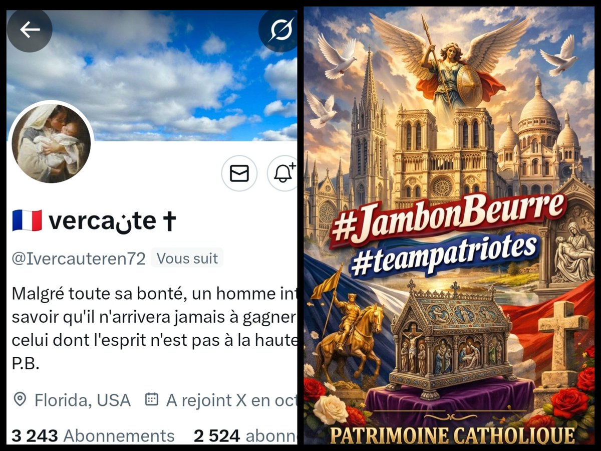 INFO🚨 Merci de partager! 
Mes amis abonnés😉
Ainsi que l'équipe #JambonBeurre #TeamPatriotes 🇨🇵 
Notre ami <a href="/Ivercauteren72/">🇨🇵 vercaنte ✝</a>  👍
Aurait besoin d'un petit coup de pouce pour grossir sa TL!🥳
Merci de vous abonner à lui!🙏
Et n'oubliez pas!😉
Tous ensemble nous sommes plus forts!🇨🇵