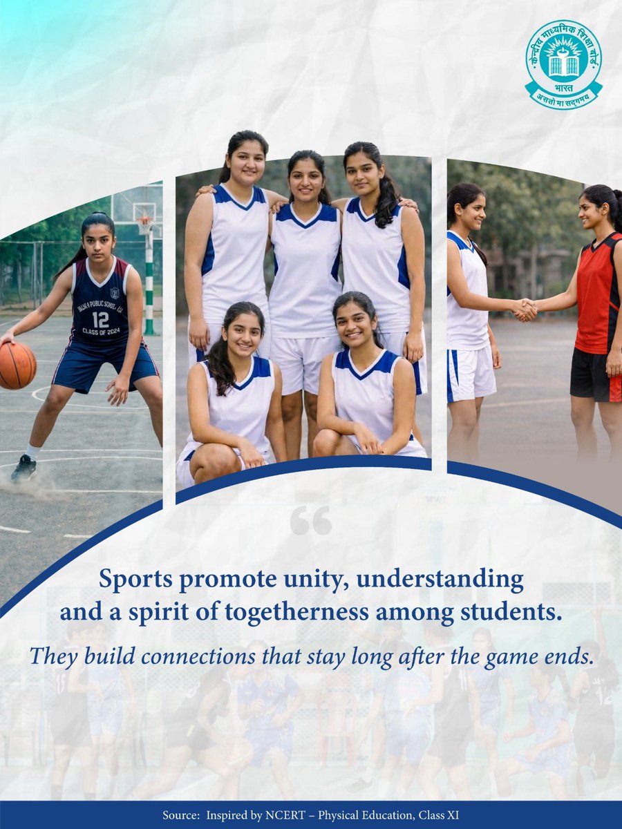 cbseindia29's tweet image. Different jerseys, one spirit.

On the field, students learn respect, teamwork, and the true meaning of coming together.

#CBSEGames #UnityThroughSports
#NCERT 
#LearnWhilePlay