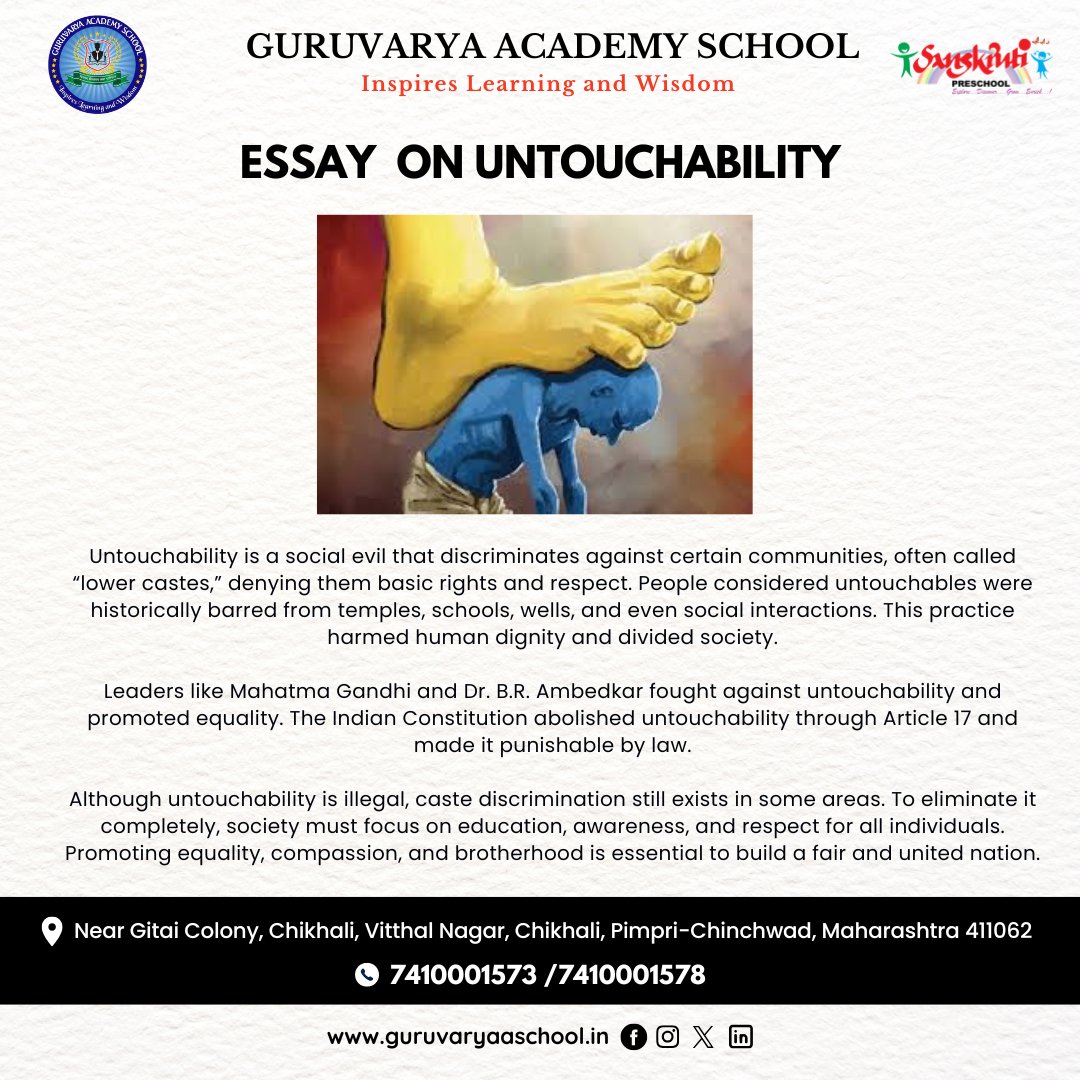 Untouchability is not just a social issue, it’s a violation of human dignity. Let’s stand together for equality, respect, and humanity. 

#StopUntouchability #EqualityForAll #HumanRights #EndDiscrimination #SocialJustice #RespectEveryone #DrBRAmbedkar #SayNoToCaste