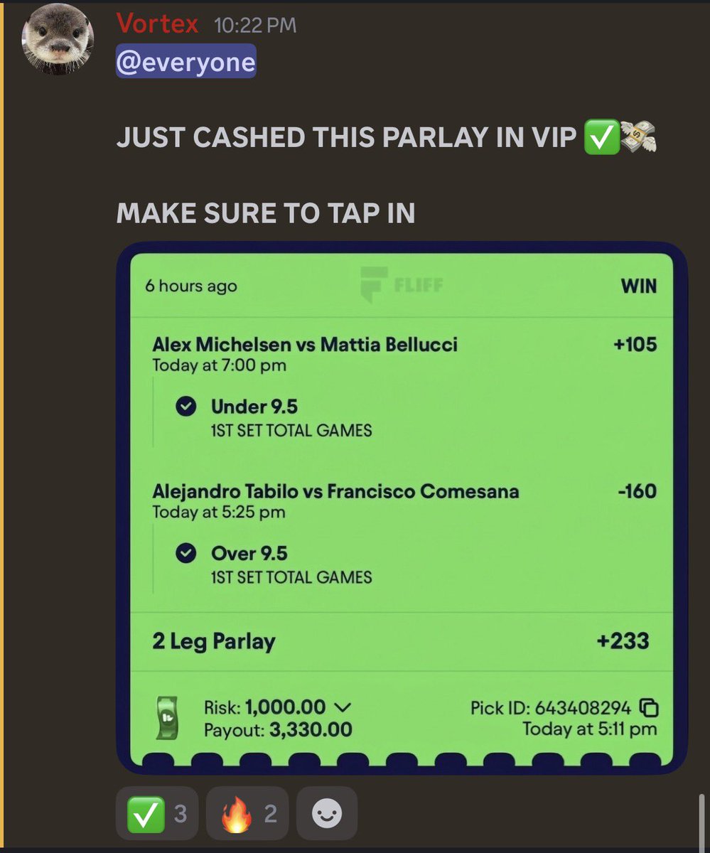 VortexSportsHub's tweet photo. VIP just cashed this crazy parlay! 💰

What's stopping you from joining? Click our link in the bio to join our group 💪 https://t.co/1dQcW5Vujq