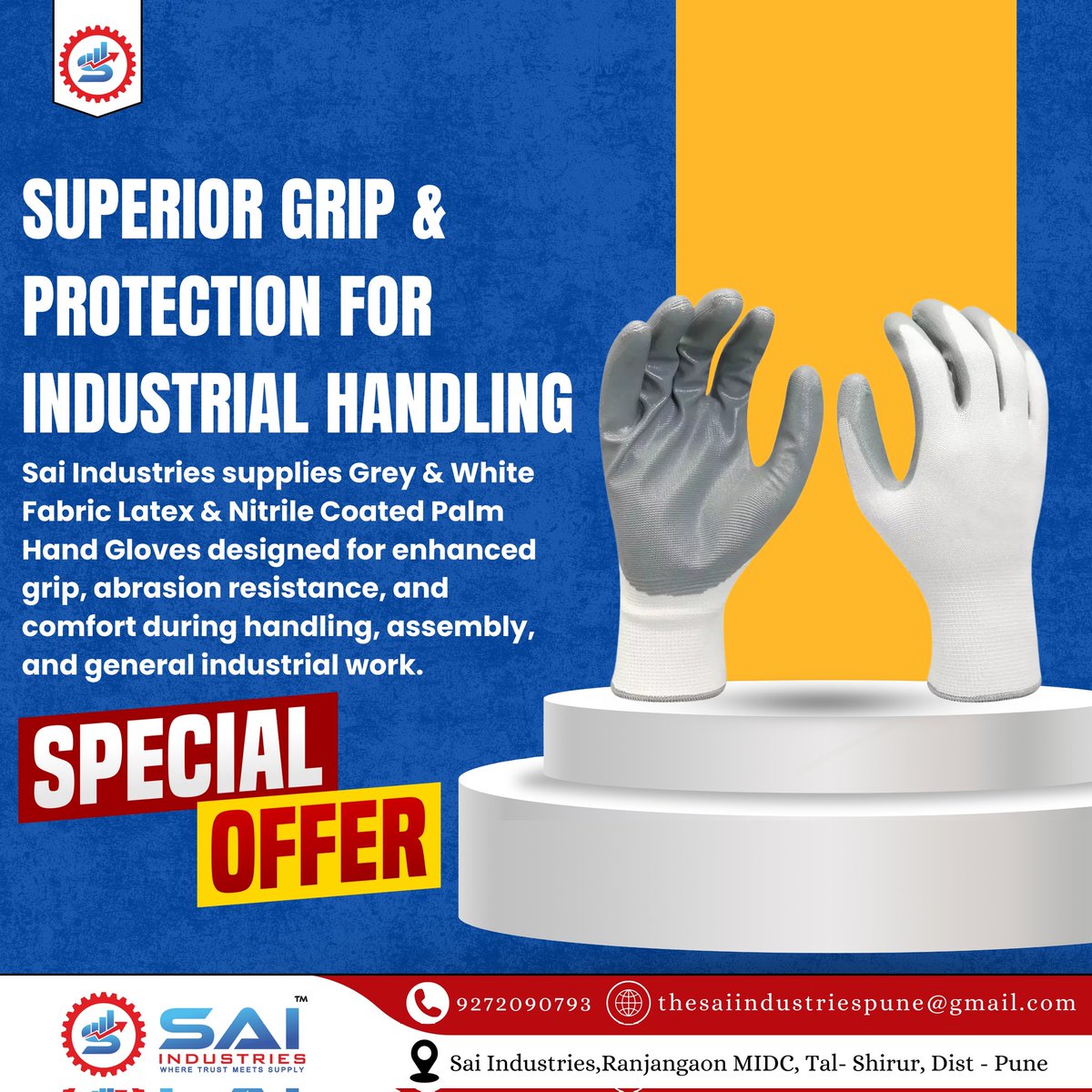 Sai__Industries's tweet image. Improve safety and productivity with durable coated hand gloves from Sai Industries—because better grip means better control and fewer accidents.

#SaiIndustries #SafetyGloves #HandProtection