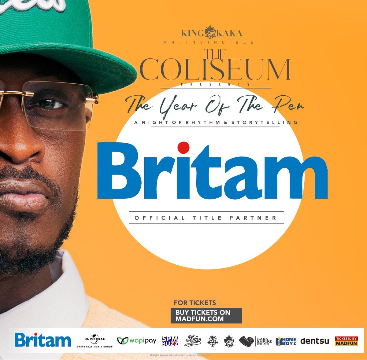 Kaka_Empire's tweet photo. We don’t partner for optics. We partner for impact.

@BritamEA joins The Coliseum: Year of the Pen as Official Title Partner.

Culture 🤝 Capital.
March 27th is a statement.

Get your tickets now: https://t.co/VpIlHYOjMV

#TheColiseum #YearOfThePen #KakaEmpire https://t.co/ZtxU17vd08
