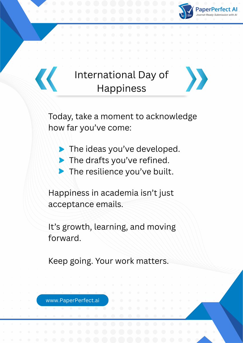 Research isn’t easy, but progress is powerful.

On International Day of Happiness, celebrate every draft refined, every revision completed, every step forward.

Small wins matter.

#InternationalDayOfHappiness #AcademicLife #ResearchJourney
