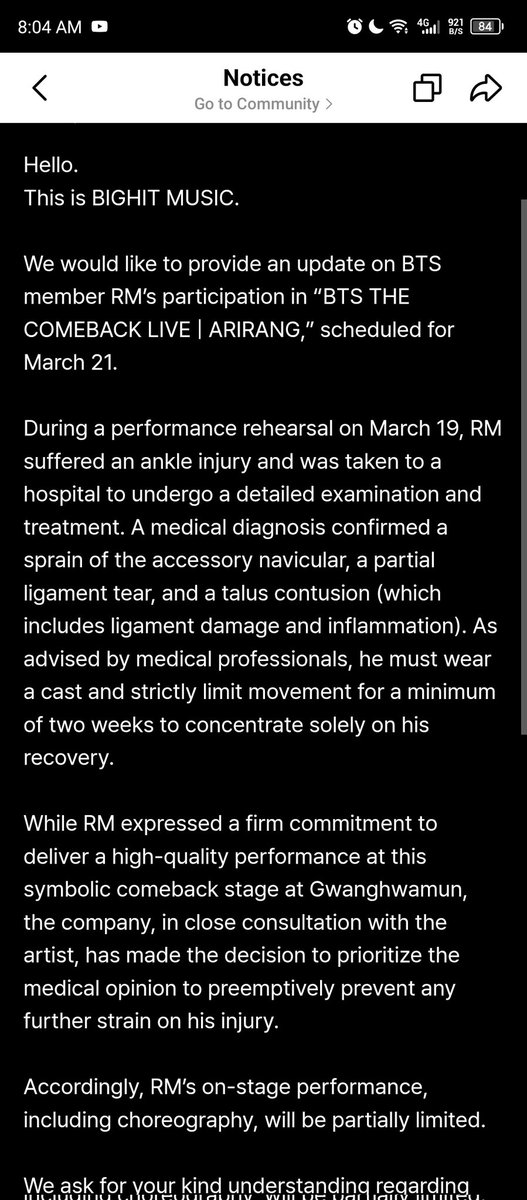 Hope he rests and know it's okay with us as long as he is okay.