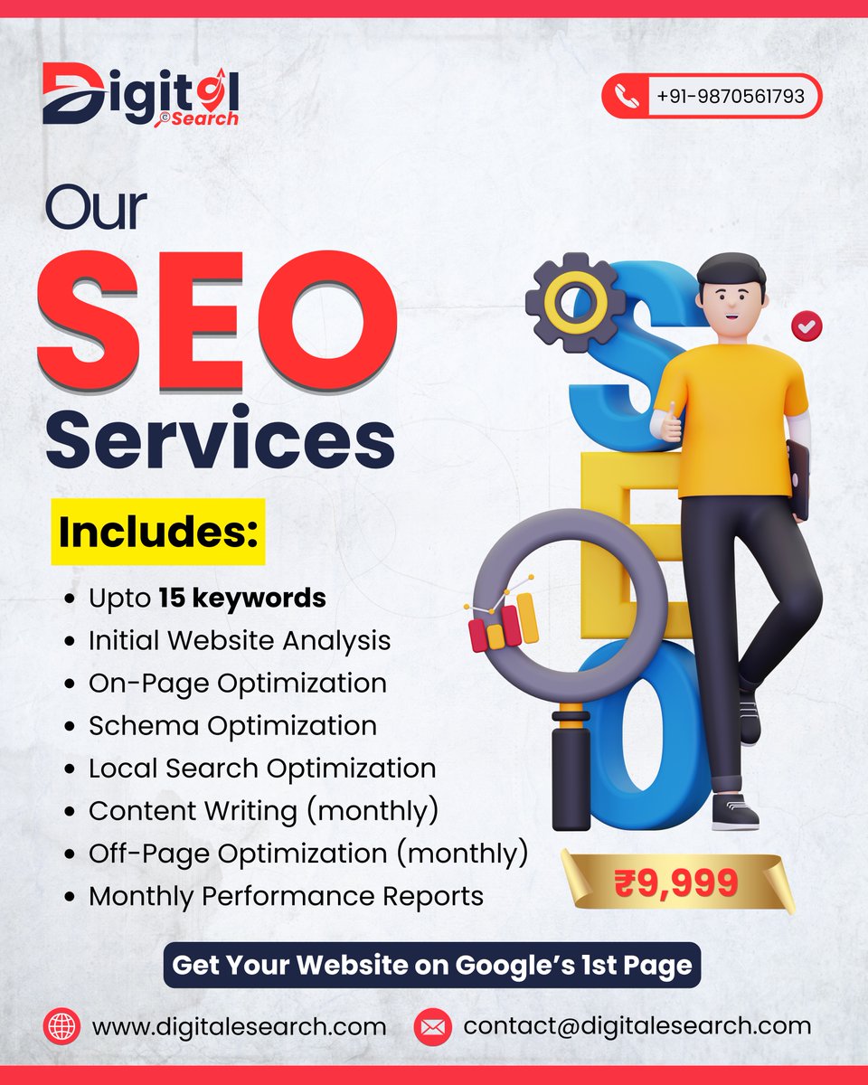 digitalesearch's tweet photo. Want your website on Google’s 1st page? 🚀

Get professional #SEO services at just ₹9,999/month

✔ Keyword Research
✔ On-Page &amp; Local SEO
✔ Content Writing
✔ Off-Page SEO
✔ Monthly Reports

Start growing your business today.

#SEO #DigitalMarketing #BusinessGrowth https://t.co/7SPUUd0Y0G