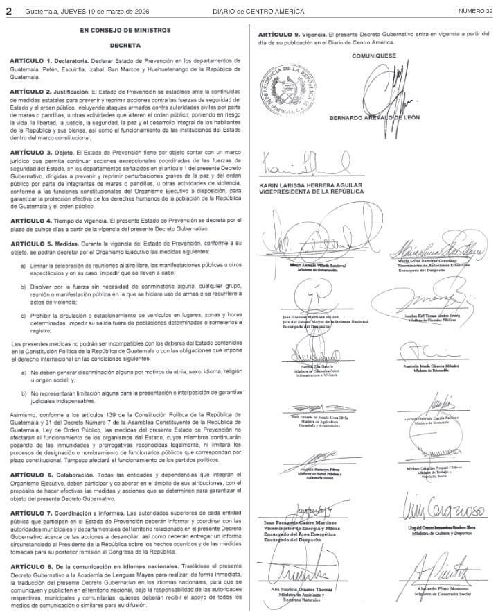 Ejecutivo declara Estado de Prevención en seis departamentos de Guatemala todanoticia.com/2026/03/19/eje… #Ejecutivo #EstadodePrevención #Guatemala #seguridad #todanoticia