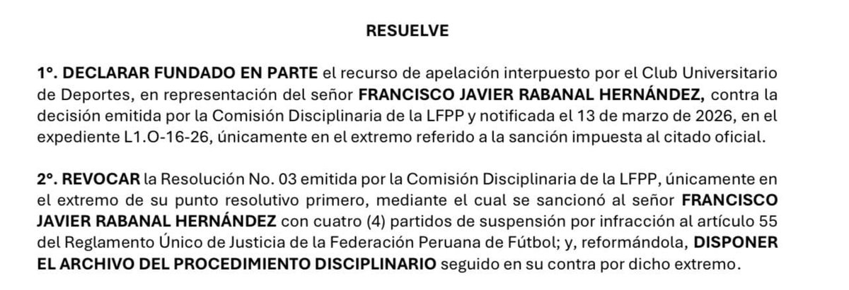 inmlette's tweet photo. Javier Rabanal estará presente en Cutervo, la Comisión Disciplinaria declaró fundada la apelación de Universitario de Deportes y dejó sin efecto su sanción. 
El DT crema queda habilitado tras archivarse el proceso en su contra. https://t.co/G28x2q3abA