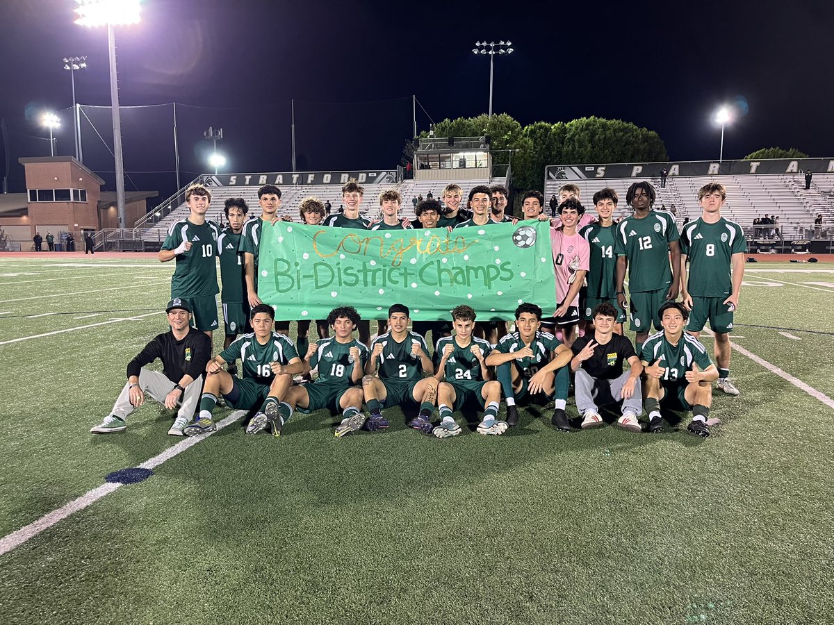 Bi-District Champions! Congratulations to Stratford Boys Soccer on their win over Heights. The Spartans advance to the Area Round. #SBISDProud