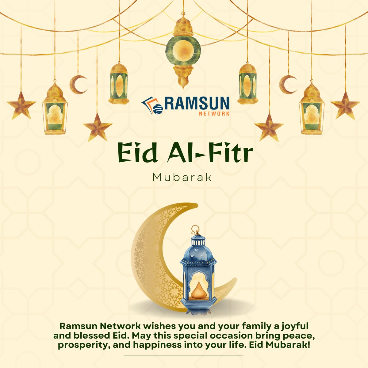 NetworkRamsun's tweet photo. Wishing you and your loved ones a joyful and blessed Eid! 🌙✨ May this special occasion bring peace, prosperity, and happiness to your life.

Eid Mubarak from Ramsun Network.

#EidMubarak #Eid2026 #RamsunNetwork #FestiveGreetings #Prosperity #BusinessCommunity https://t.co/QAdYSLCyZW