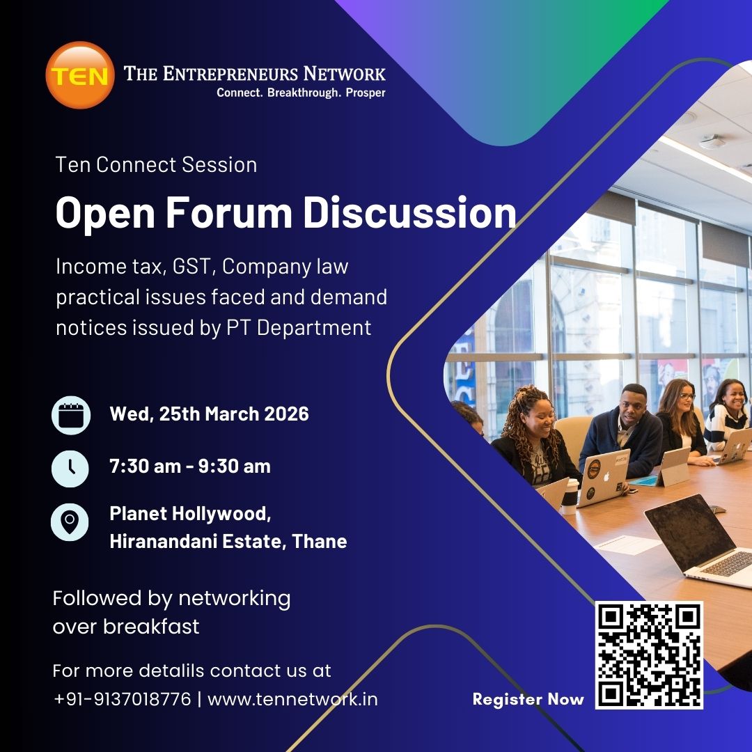 tennetworkthane's tweet photo. Join TEN Connect Session – Open Forum on Income Tax, GST &amp; Company Law.

Discuss real compliance issues, demand notices, and practical challenges faced by businesses.

25 March 2026 | Thane
Register: https://t.co/dzHan34noY

#tennetworkthane #GST #IncomeTax #Business https://t.co/4F1vT8EDQy