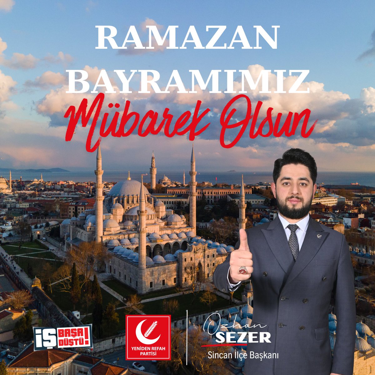 Kıymetli Sincanlı Hemşehrilerim,
Değerli Dava Arkadaşlarım,
Bir Ramazan ayını daha manevi ikliminde idrak ederek, birlik ve beraberliğimizin nişanesi olan bayram sabahına ulaştık.
Sincan’ımızın her sokağında Milli Görüş sancağını dalgalandıran, gece gündüz demeden fedakarca