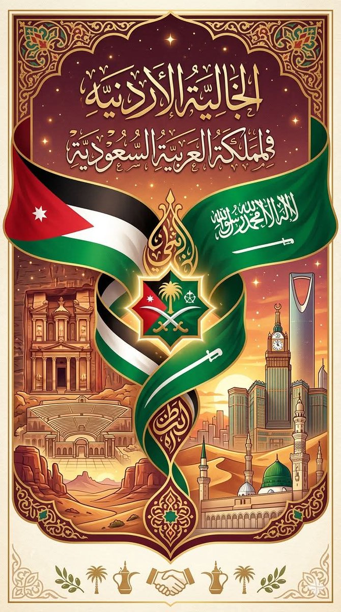 🚨بأصدق عبارات المحبة وأسمى معاني الإخاء، تتقدم #الجالية_الأردنية_في_السعودية بخالص التهاني والتبريكات إلى مقام خادم الحرمين الشريفين وسمو ولي عهده الأمين، وإلى الشعب السعودي الشقيق، بمناسبة حلول #عيد_الفطر المبارك.
​سائلين المولى عز وجل أن يديم على المملكة أمنها وعزها، وأن تبقى