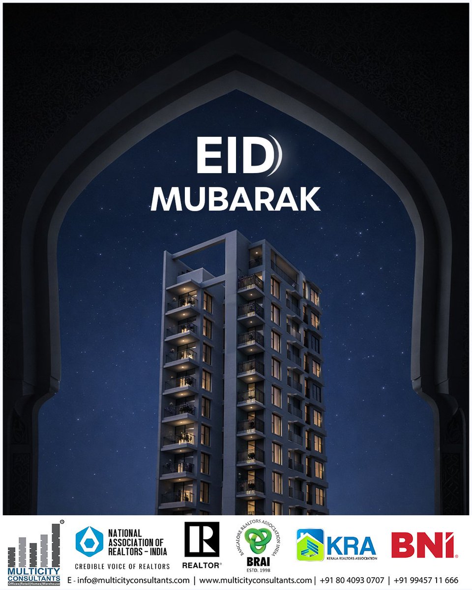 MulticityIndia's tweet photo. Celebrate new beginnings, peace, and prosperity this Eid Mubarak 🌙
Wishing you a future filled with happiness, harmony, and beautiful homes.

#EidMubarak #Eid2026 #FestiveGreetings  #PropertyGoals #MulticityConsultants #LuxuryLiving #IndiaHomes #FestiveVibes #CommunityLiving https://t.co/nLyiIhPNfD