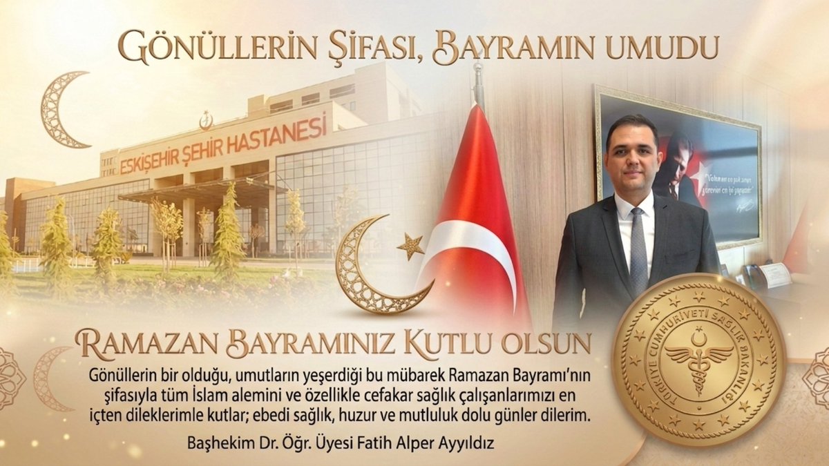 Gönüllerin bir olduğu, umutların yeşerdiği bu mübarek Ramazan Bayramı'nın şifasıyla tüm İslam alemini ve özellikle cefakar sağlık çalışanlarımızı en içten dileklerimle kutlar; ebedi sağlık, huzur ve mutluluk dolu günler dilerim
Dr. Öğr. Üyesi Fatih Alper Ayyıldız
Başhekim