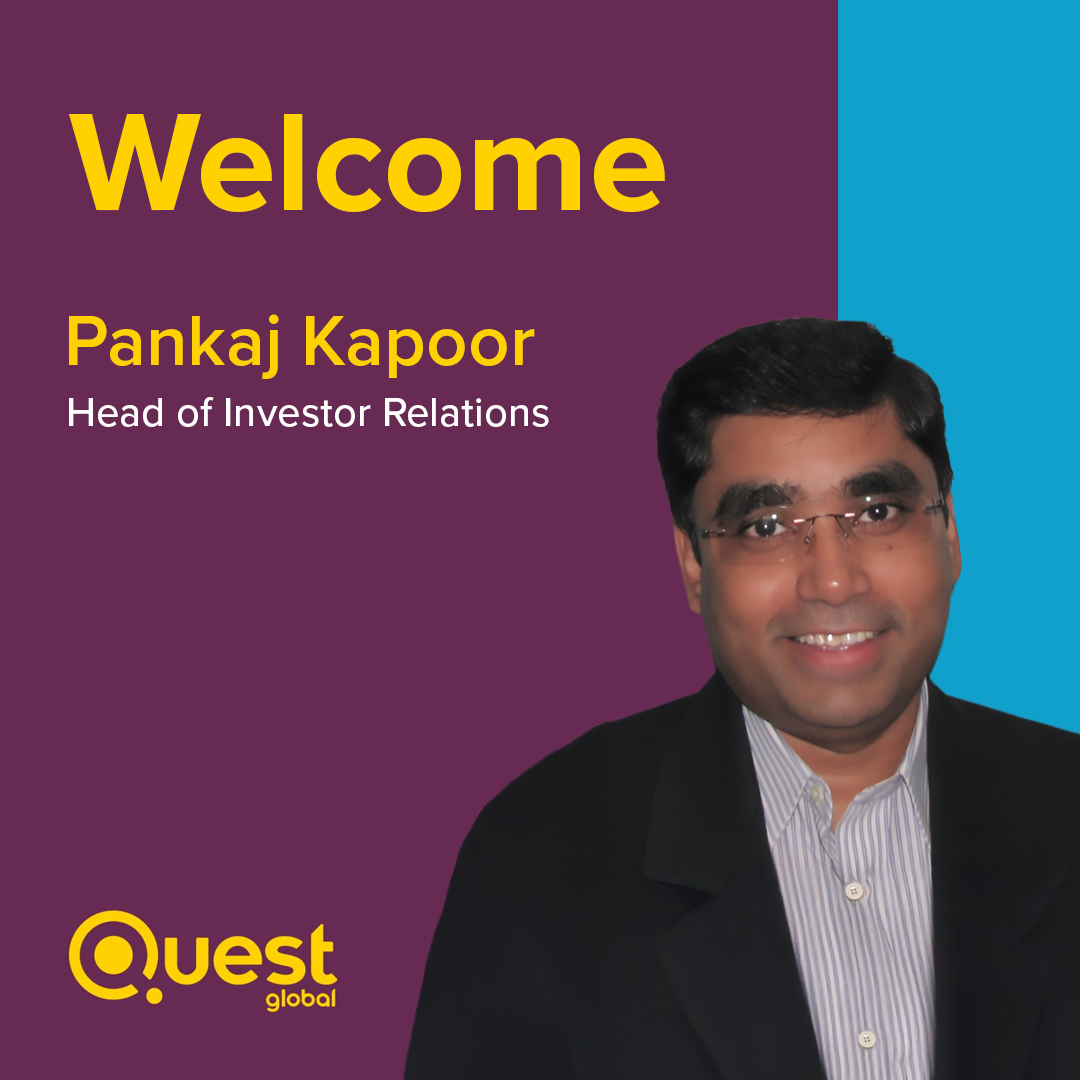 Quest_Global's tweet photo. Excited to welcome Pankaj Kapoor as Head of Investor Relations at Quest Global! With 28+ years of experience across investment research, strategy & IR, he’ll lead our capital markets engagement. Welcome, Pankaj!
#InvestorRelations #Leadership #QuestGlobal https://t.co/guznyLPmlU