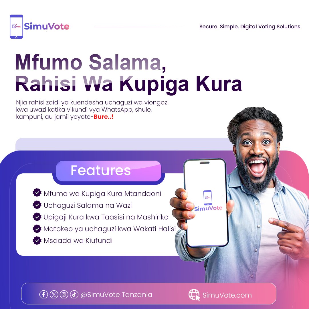 SimuVote's tweet photo. KUTENGENEZA CHUMBA                           
   ✅Nenda https://t.co/JAhhSnzSEi                         
   ✅Bofya "Create Room"                           
   ✅Jaza taarifa zako                             
   ✅Thibitisha namba kwa SMS.

ANZA SASA! https://t.co/V4OttHa2Vx