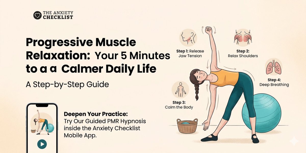 anxchecklist's tweet photo. Stop the anxiety "fear loop" before it takes over. 🛑

Progressive Muscle Relaxation (PMR) is a clinical technique to reset your nervous system through a simple step-by-step physical routine.

Master the technique here: https://t.co/GfdoBkx6Qy

✨ Bonus: Try our guided PMR Hypnosis inside the Anxiety Checklist app for a deeper reset!