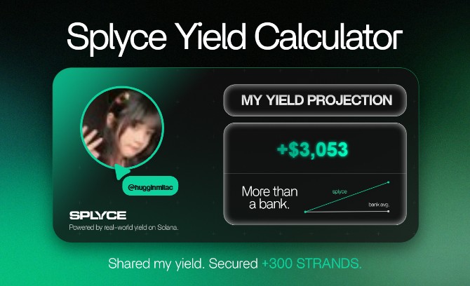 hugginmilac's tweet photo. Just tested the real-world yield calculator from @SplyceFi.

My numbers came out +2,928.23% higher than leaving it in a bank.

Check yours: https://t.co/ccdmZxA6nO https://t.co/OVn0cCjYSO