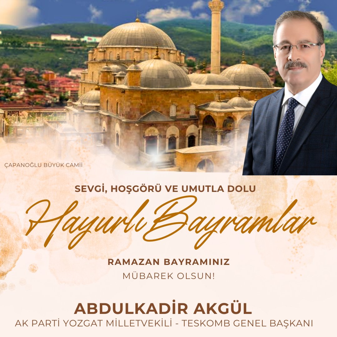 Ramazan Bayramımız mübarek olsun. 

Bu manevi iklimin ülkemize, milletimize ve İslam alemine 
sağlık, mutluluk ve esenlik getirmesini dilerim.

Yüce Rabbim sağlık, sıhhat, huzur ve neşe içinde nice bayramlara kavuşmayı nasip etsin.