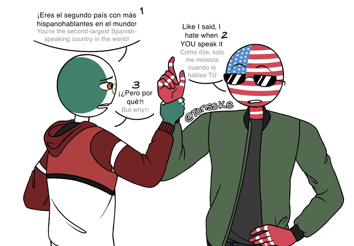 TonssKe's tweet photo. Odio dibujar la bandera de USA. El único país donde hablar dos idiomas es mal visto. #countryhumans #countryhumansusa #countryhumansmexico #usamex #countryhumansusamex Perdón por las letritas, mucho texto, poco espacio. https://t.co/f8aA2m4CcG