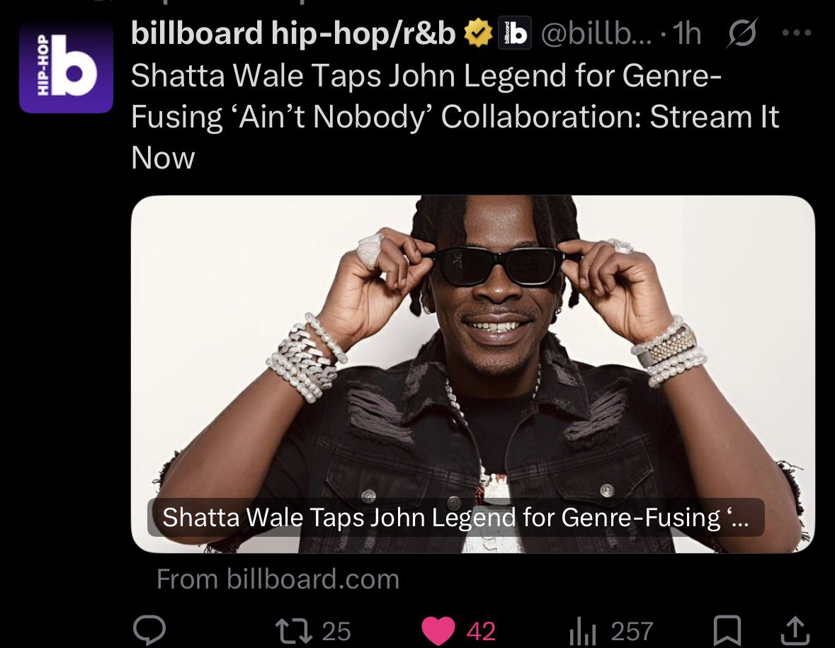This is what we call international Artist 🔥🔥🔥 
Ain’t Nobody is a global banger 🔥🔥🔥🔥🔥

#ShattaWaleJohnlegend🔥🔥🔥

music.apple.com/gh/album/aint-…