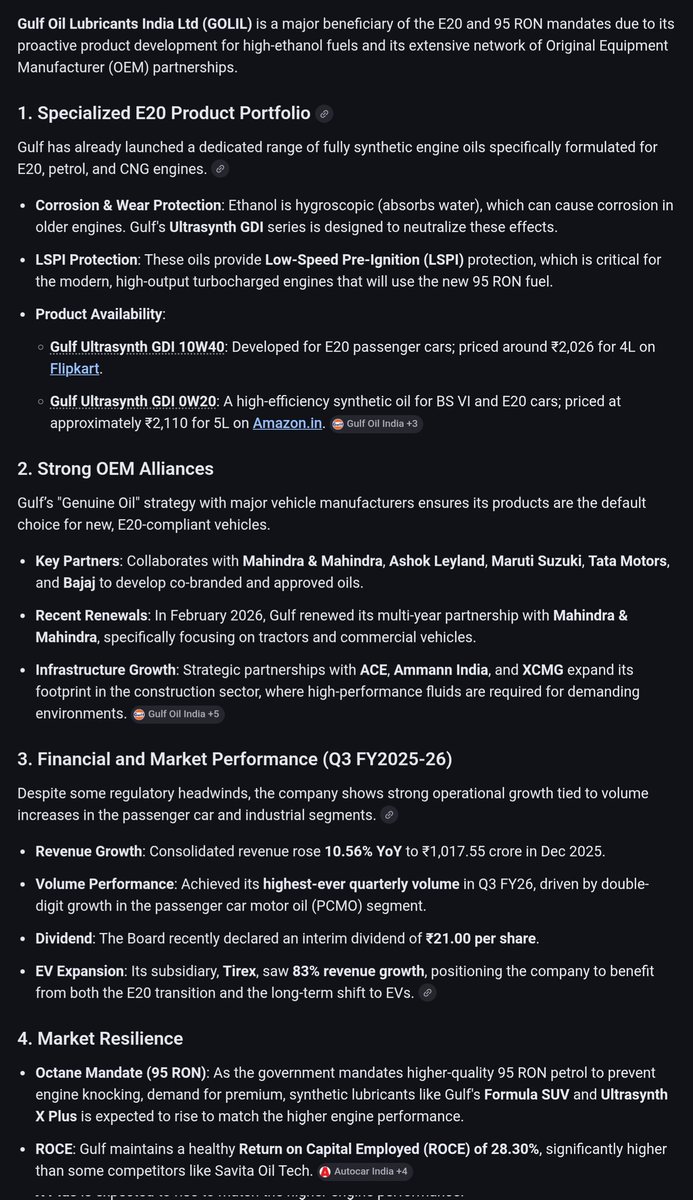 rajutaware's tweet photo. Ministry of Petroleum and Natural Gas, dictates that all oil marketing companies must supply petrol that meets two key specifications: 
* Ethanol Blend: Up to 20% ethanol content.

* Minimum Octane: A Research Octane Number (RON) of 95. 
#GulfOilLubricants India https://t.co/UpxgYjCwI7