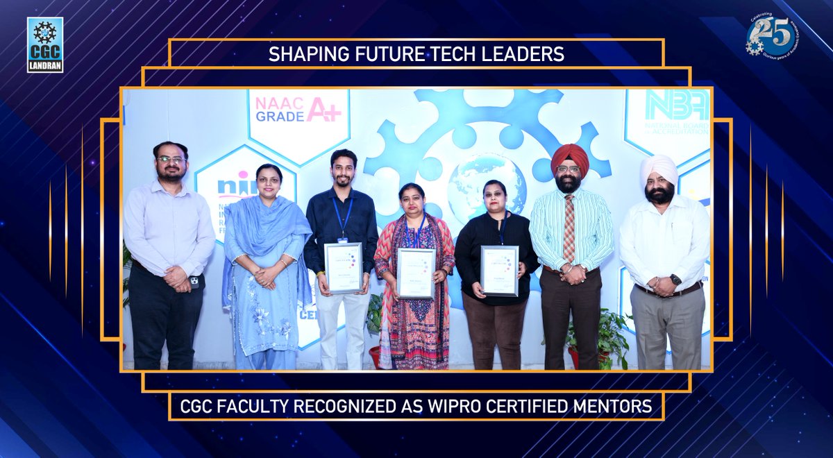 CGCPunjab's tweet image. Congrats to our faculty – Mr. Nikhil Sharma, Ms. Nidhi Sharma &amp;amp; Ms. Priya Sehgal – for becoming Wipro Certified Faculty Mentors in Full Stack Web Development! 

A proud moment showcasing learning, innovation &amp;amp; teaching excellence. 

#WiproCertified #FacultyExcellence #CGCLandran
