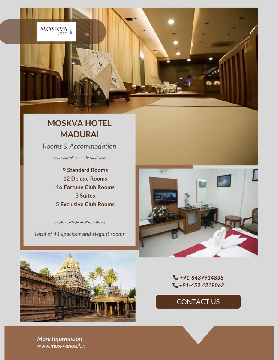 MoskvaMadurai's tweet photo. Experience comfort like never before at Hotel Moskva Madurai 🏨

Choose from a range of well-designed rooms tailored to your needs:

✔ Standard Rooms
✔ Deluxe Rooms
✔ Fortune Club Rooms
✔ Suites &amp; Exclusive Club Rooms https://t.co/NIapkiav6o
