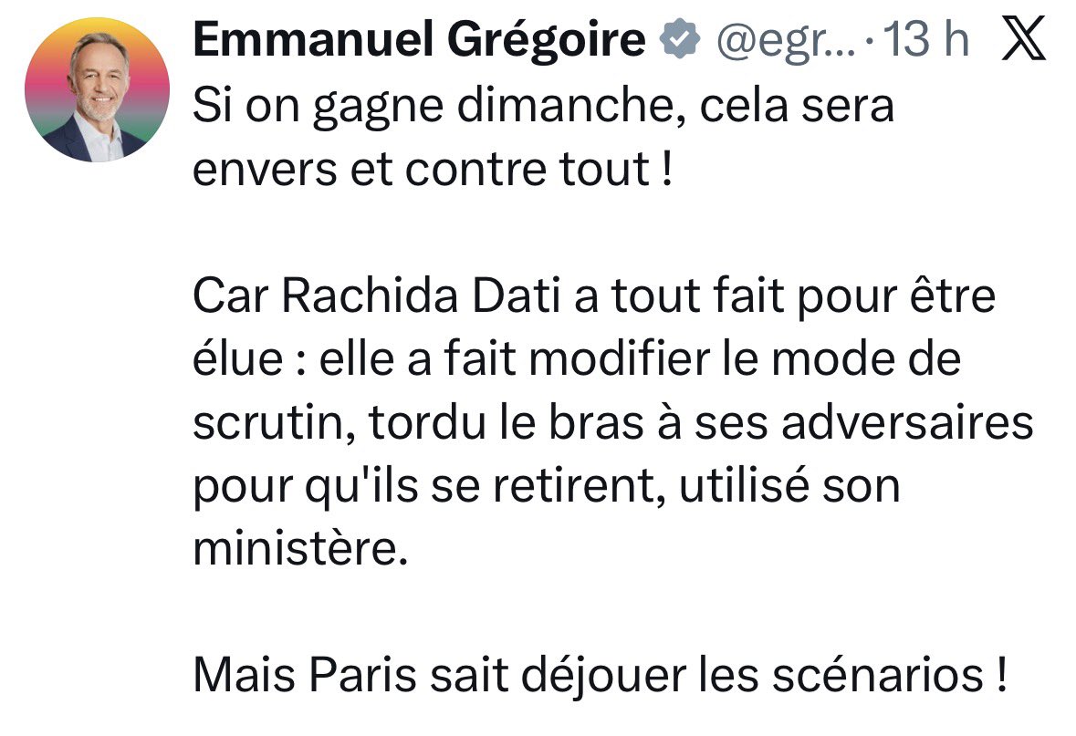 lsailliet's tweet photo. Que les Parisiens puissent voter directement pour leur maire et que Rachida Dati ait fait une alliance avec le centre gênent l’héritier d’A. Hidalgo qui considère que Paris leur appartient…
#DimancheOnChange https://t.co/O1poyZbFta
