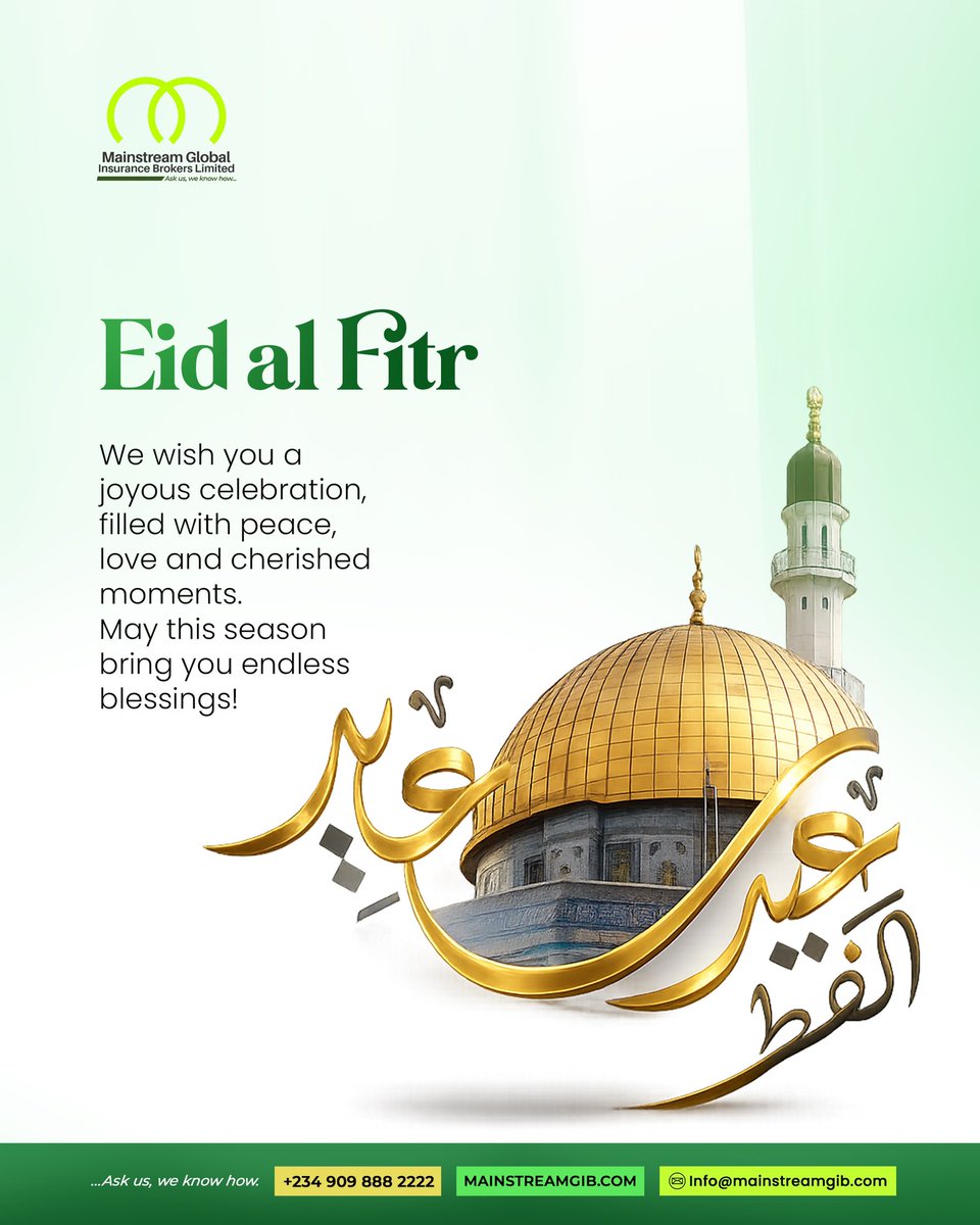 MAINSTREAM_GIB's tweet photo. Wishing you a joyful Eid al-Fitr filled with peace, love, and countless blessings. 🌙✨
May your home be filled with laughter, your heart with love, and your life with endless blessings. Eid Mubarak #eidMubarak #mainstreamcares #askusweknowhow https://t.co/Z3OLWx83hi