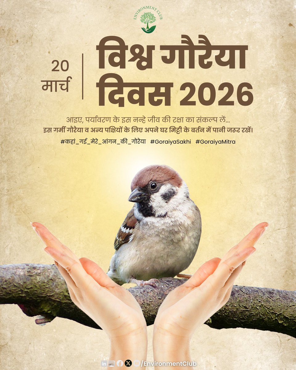 enclubmrt's tweet photo. #विश्व_गौरैया_दिवस 2026: इस गर्मी #गौरैया व अन्य #पक्षियों के लिए अपने घर, मिट्टी के बर्तन में पानी जरूर रखें। #GoraiyaMitra बनें हमारे #कहां_गई_मेरे_आंगन_की_गौरैया अभियान से जुड़े.
@moefcc @UpforestUp @MeerutForest
#GoraiyaSakhi #SparrowDay #WorldSparrowDay2026 #SaveSparrows https://t.co/0dMIYfvQqn