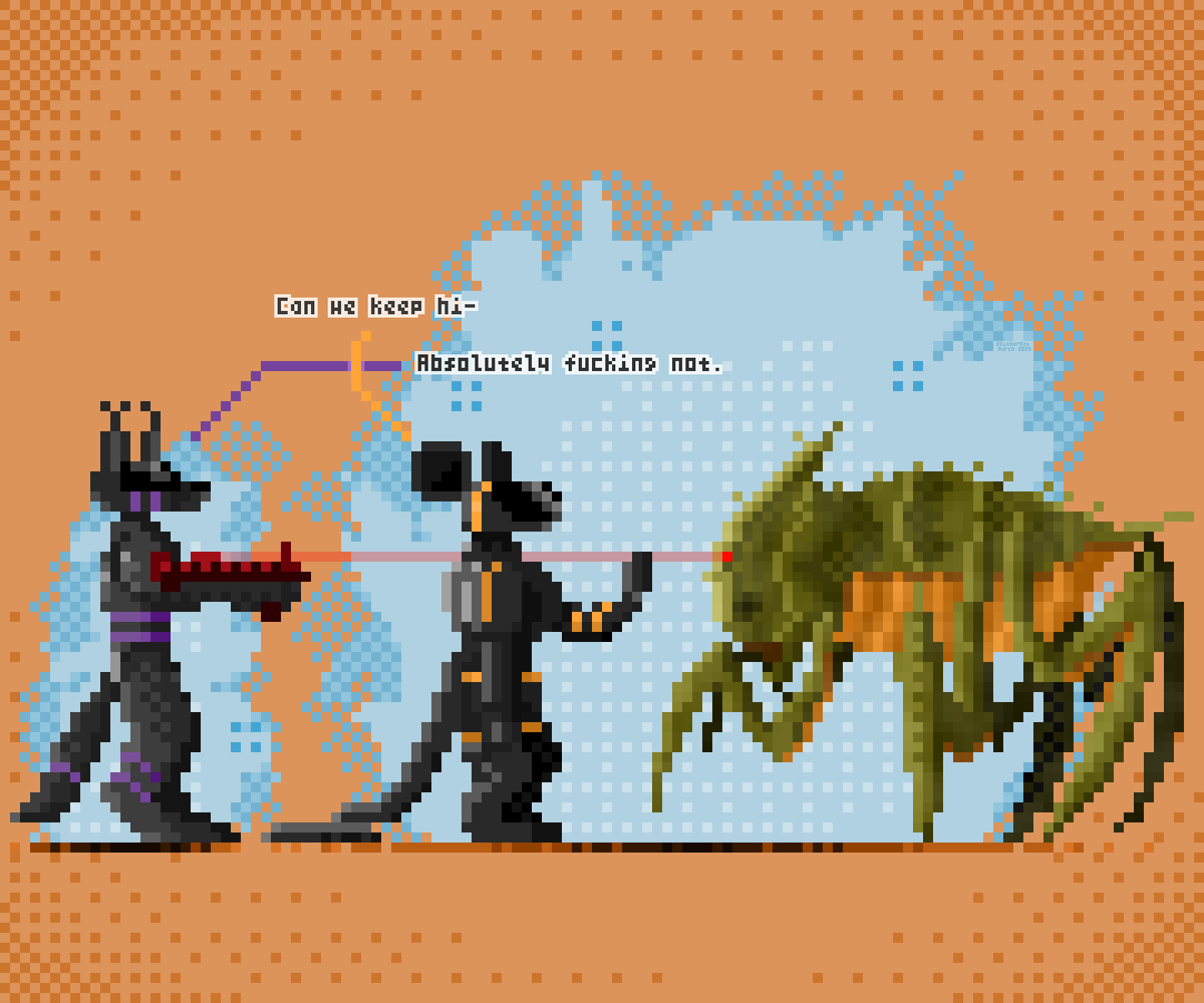 DitherRat's tweet photo. I quite enjoy terminids :3 might draw one in detail some time, they're so beautiful
also I've been doing less art cos I got little time for personal stuff in my day to day, so it's art or game, and I've been hell diving with the gays
#helldivers #pixelart #terminid #art #furryart https://t.co/MZiAeTQYCq