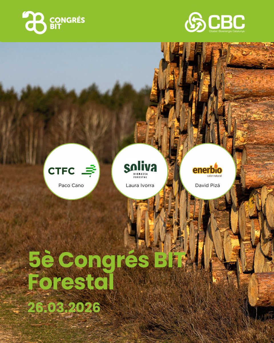 Bioenergia_Cat's tweet photo. 🪵El 26 de març, el @congresBIT se centrarà en el sector forestal i posarà el focus en el seu futur amb una idea principal: connectar la cadena de valor del bosc

🗣️Socis del #CBC com @ctforestal, @ForestalSoliva i @EnerbioPellets participaran amb ponències 

Ens hi veurem? https://t.co/nB4DLYsUFr
