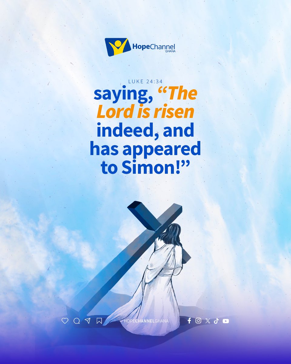 hopechannelgh's tweet image. saying, "The Lord is risen indeed, and has appeared to Simon!"
Luke 24:34

Follow us on : 
Instagram : instagram.com/hopetvghana?ig…
WhatsApp: whatsapp.com/channel/0029Va…
Hope Study Platform : share.google/W3ELKxB48dZg6B…

#HopeChannelGhana 
#HopeStartsHere
#ChangingLives