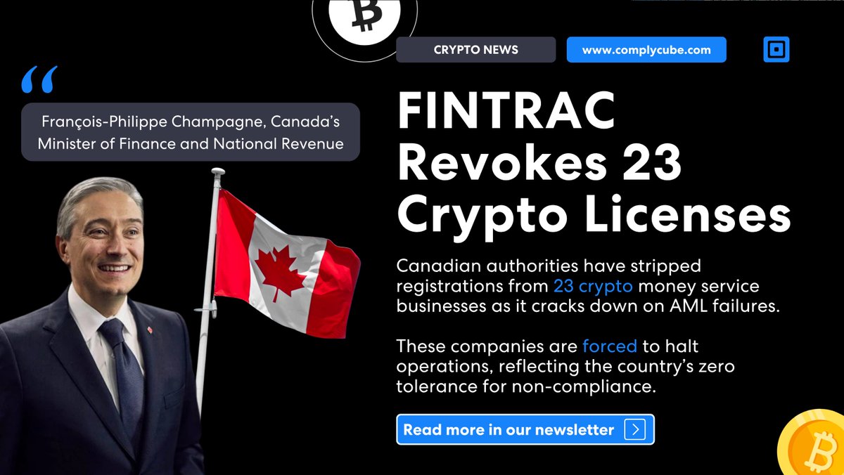ComplyCube's tweet photo. 🚀 The March edition of CryptoCubed is here.

Get your latest crypto news this month.👇

𝐇𝐞𝐫𝐞 𝐚𝐫𝐞 𝐲𝐨𝐮𝐫 𝐡𝐞𝐚𝐝𝐥𝐢𝐧𝐞𝐬:

🇺🇸 JPMorgan Faces Lawsuit in Crypto Ponzi Scheme

🇨🇦 FINTRAC Revokes 23 Crypto Licenses

🇯🇵 Japan Triples Prison Terms for Crypto Sales Scams

🇰🇷 Bithumb Hit With Massive $25M Fine, Whose Next?

🇺🇸 US SEC Classifies ALL Crypto Tokens in New Guidance

🔗 Read the full news here: https://t.co/EMg66ODQPj

#CryptoCurrency #RegTech #AML #CryptoScams