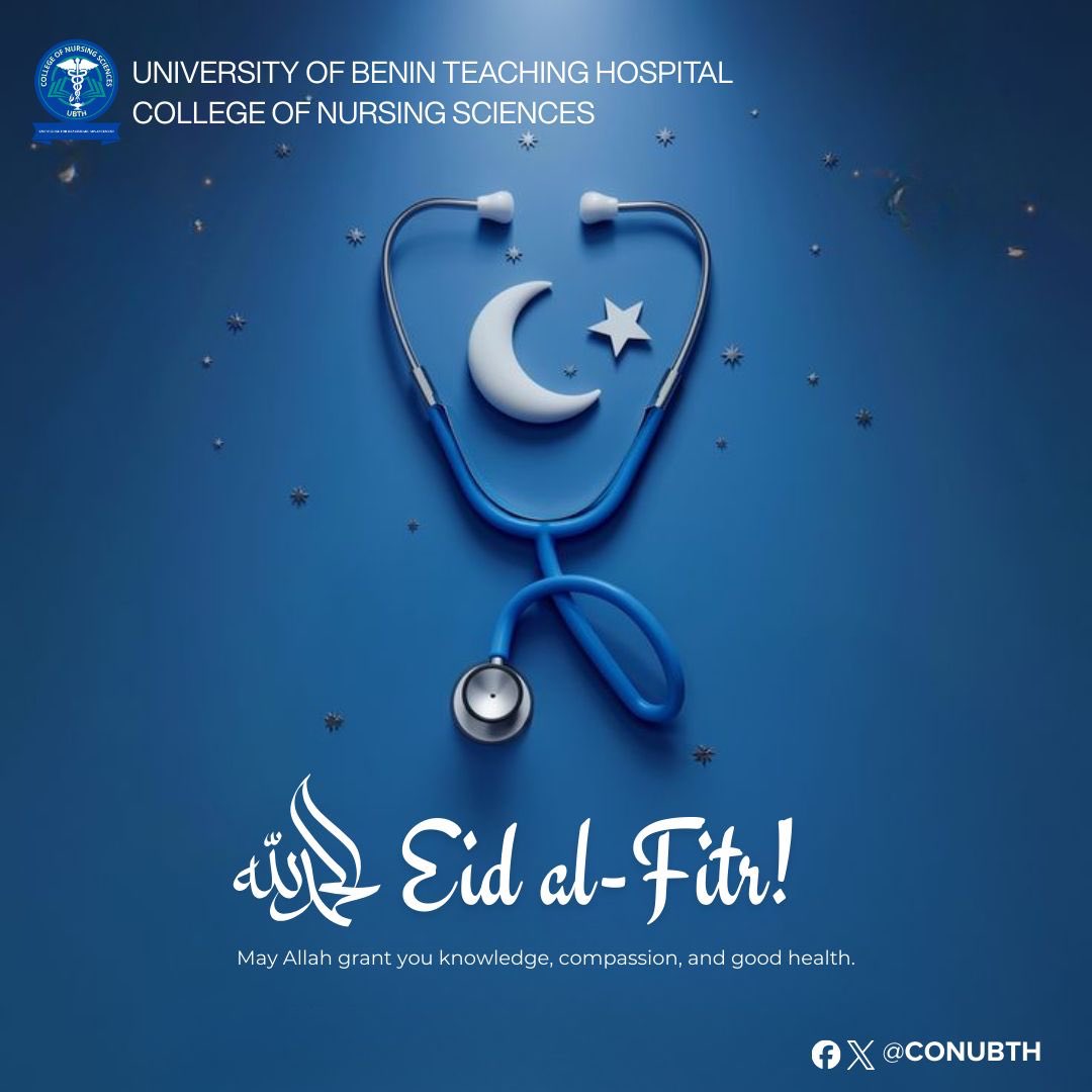 CONUBTH's tweet photo. Eid Mubarak to all our Muslim faithful at the College of Nursing Sciences, University of Benin Teaching Hospital.

The Management and Staff celebrate with you and wish you a joyful and peaceful Eid. May this blessed season fill your hearts with hope, compassion, and good health. https://t.co/fa67IVrrCV
